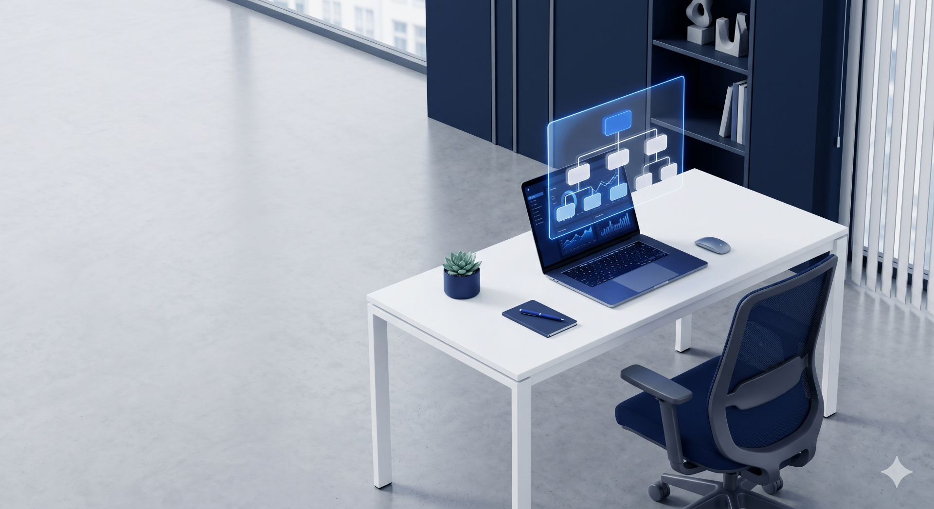 Робоче місце директора з маркетингу - ноутбук з дашбордом маркетингової стратегії в офісі