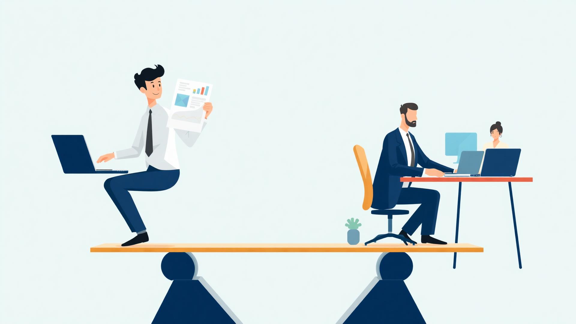 Порівняння Fractional CMO і штатного директора з маркетингу - ілюстрація балансу між двома моделями маркетингового лідерства