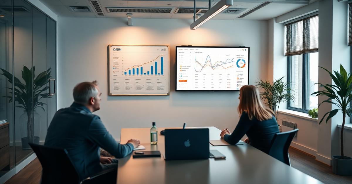 Команда аналізує CRM-дашборд та воронку продажів на дошці