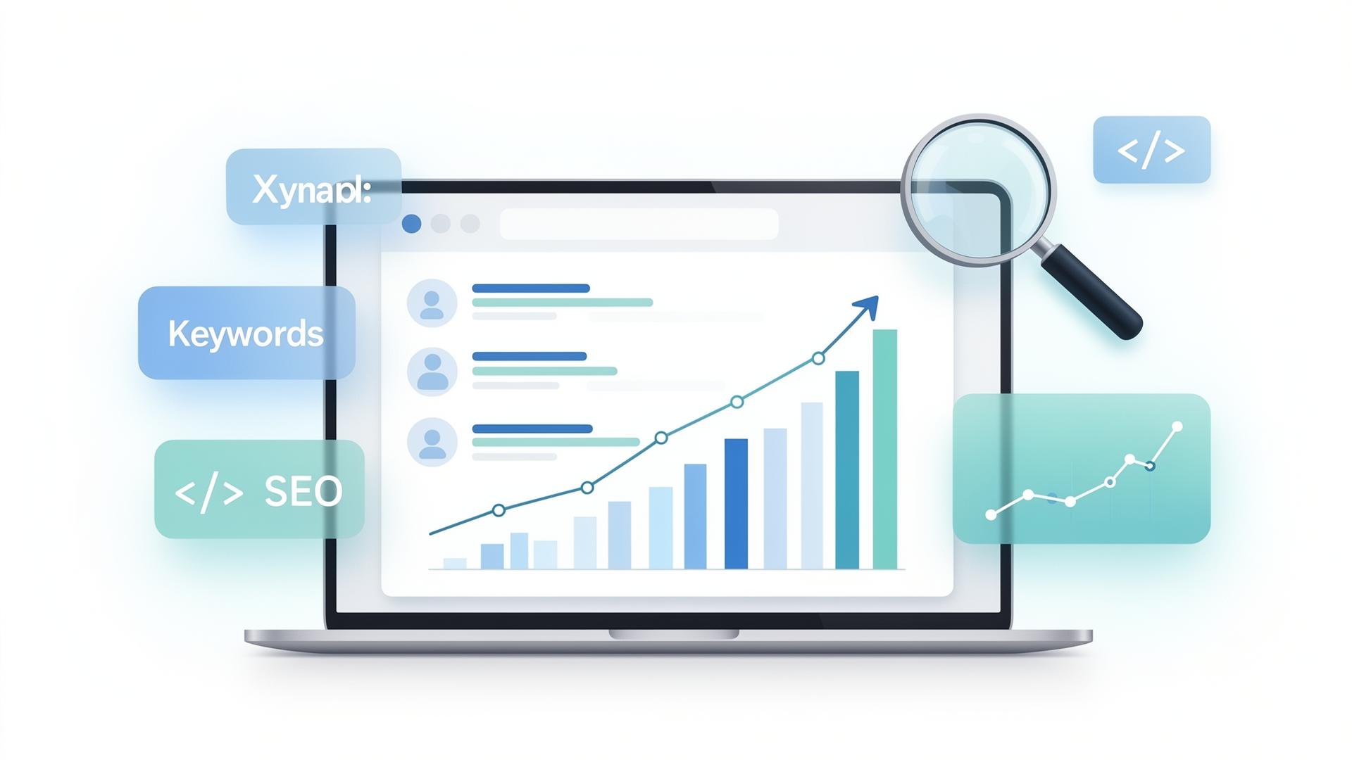 SEO для IT-компаній - дашборд органічного трафіку, рейтингів і ключових слів на ноутбуці